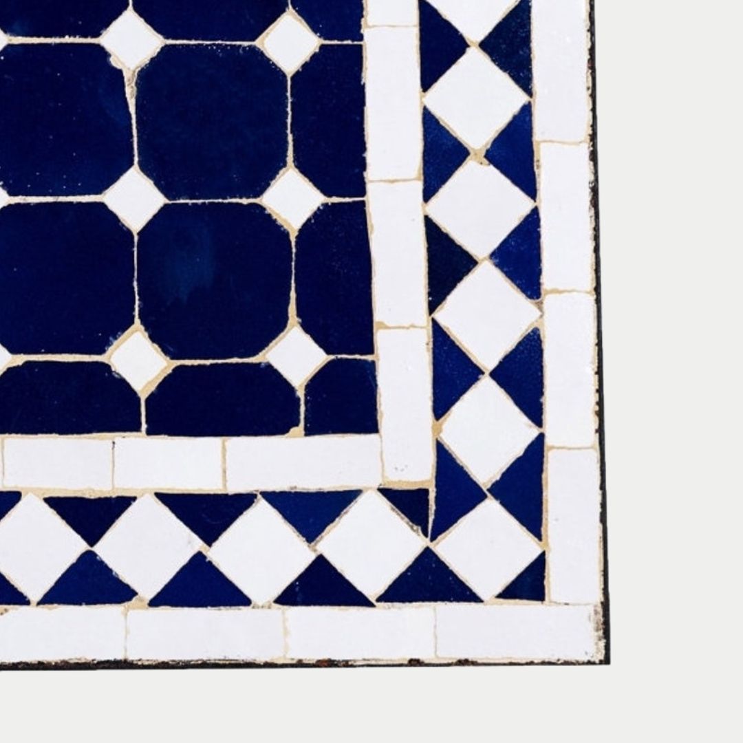 Azel - Handcrafted Moroccan Zellige Mosaic Tile Table – blue Antique Outdoor Tiled Garden Table, Handmade Dining Table, or Coffee Table