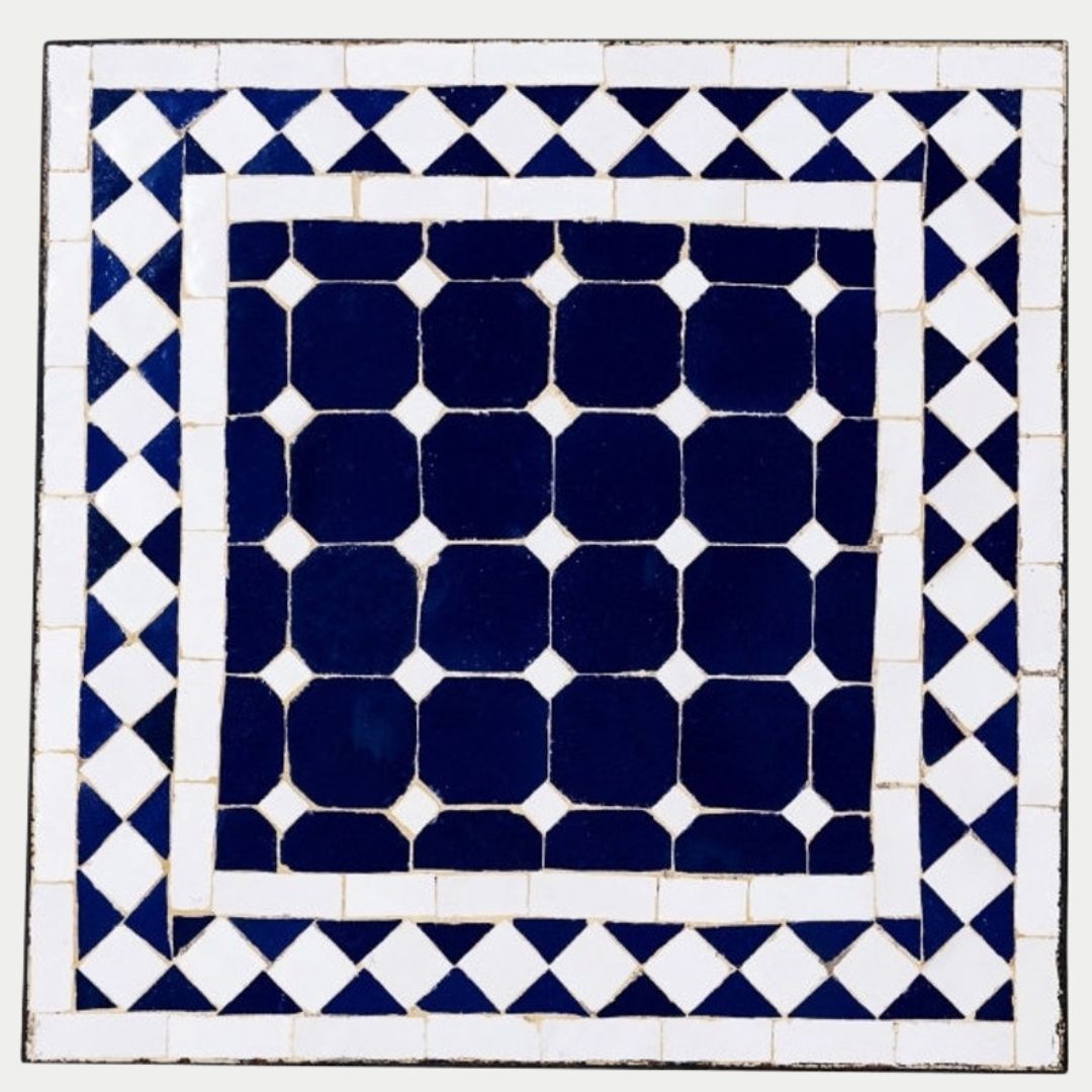 Azel - Handcrafted Moroccan Zellige Mosaic Tile Table – blue Antique Outdoor Tiled Garden Table, Handmade Dining Table, or Coffee Table