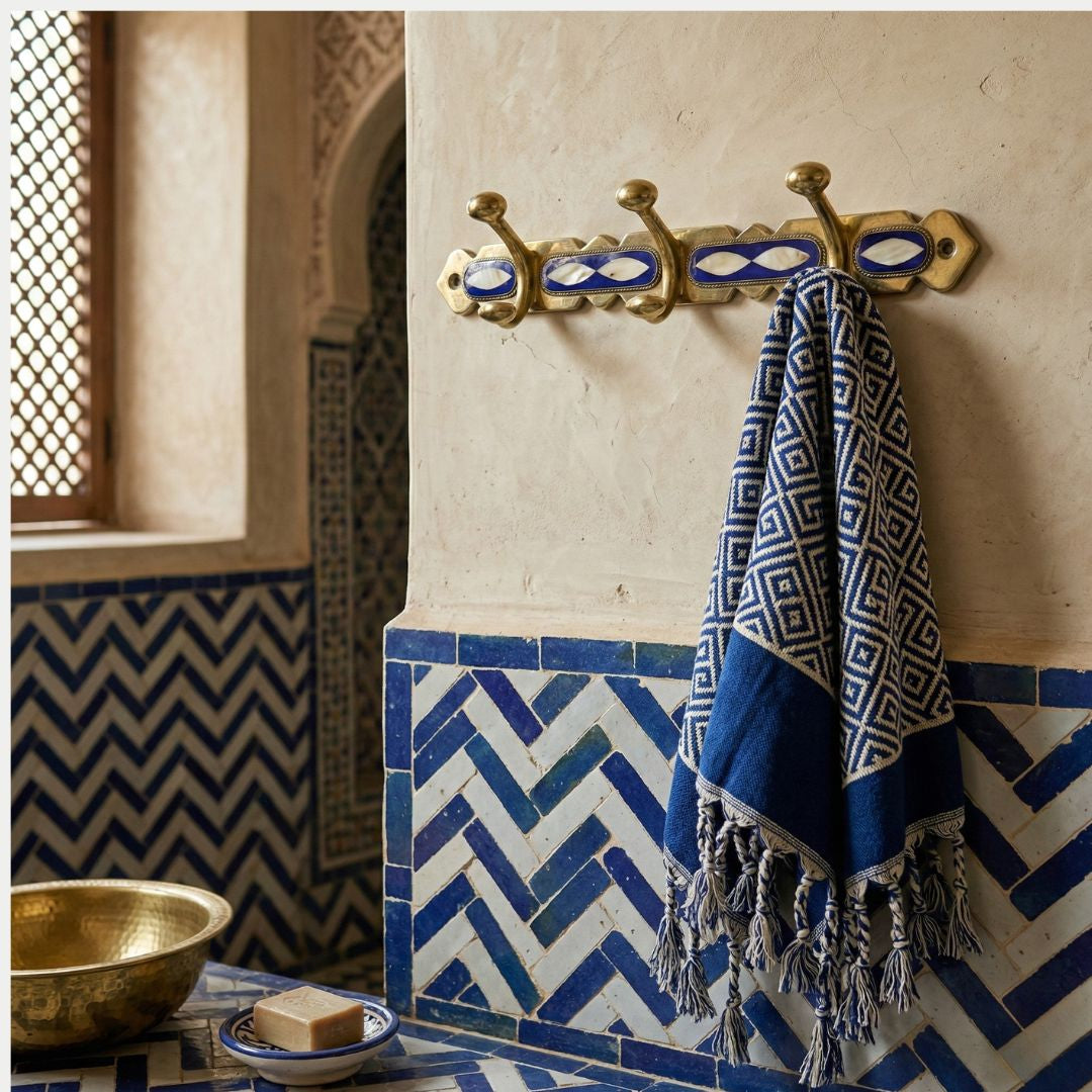Moroccan Brass Wall Hook Rack – Traditional Bone Inlay & Color Accents