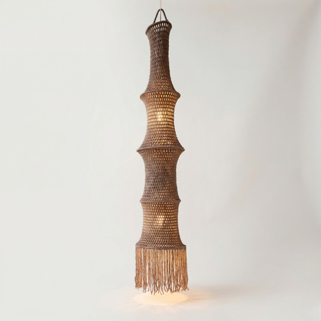Hand-Crocheted Tiered Pendant Light - Natural Fiber