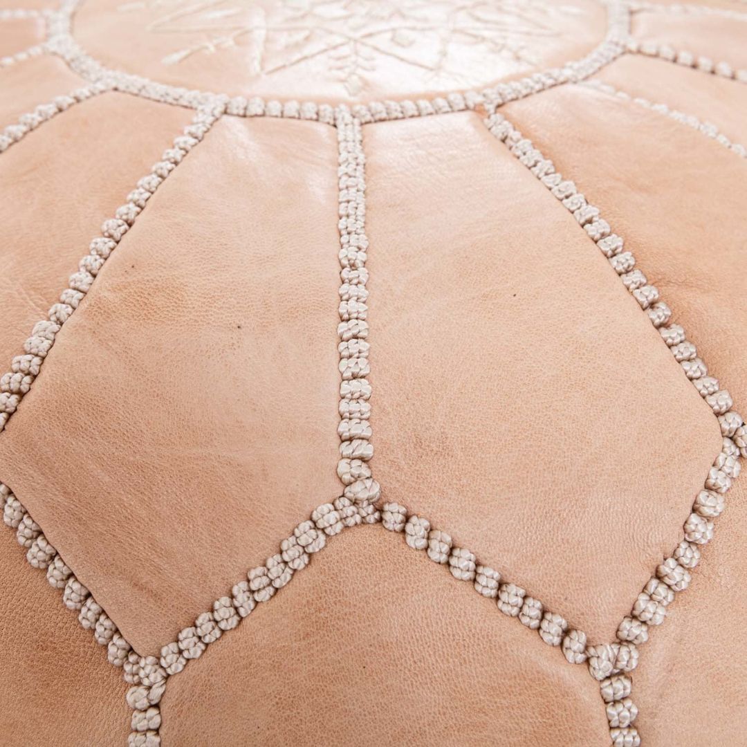 Handmade Moroccan Nude Leather Pouf