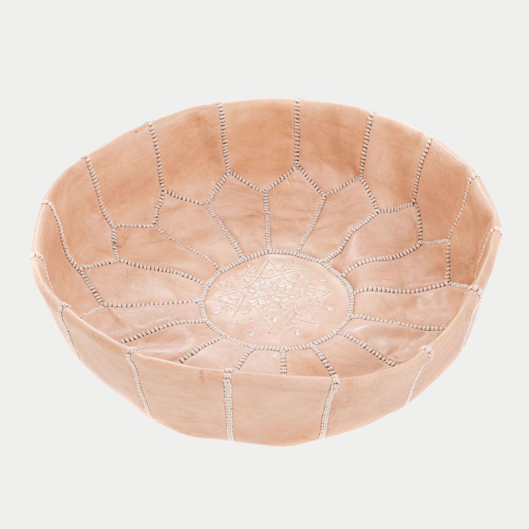 Handmade Moroccan Nude Leather Pouf