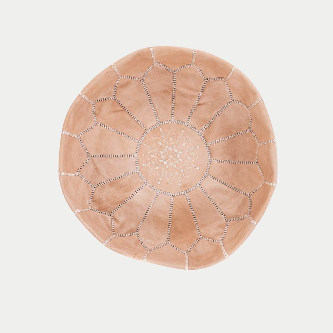 Handmade Moroccan Nude Leather Pouf