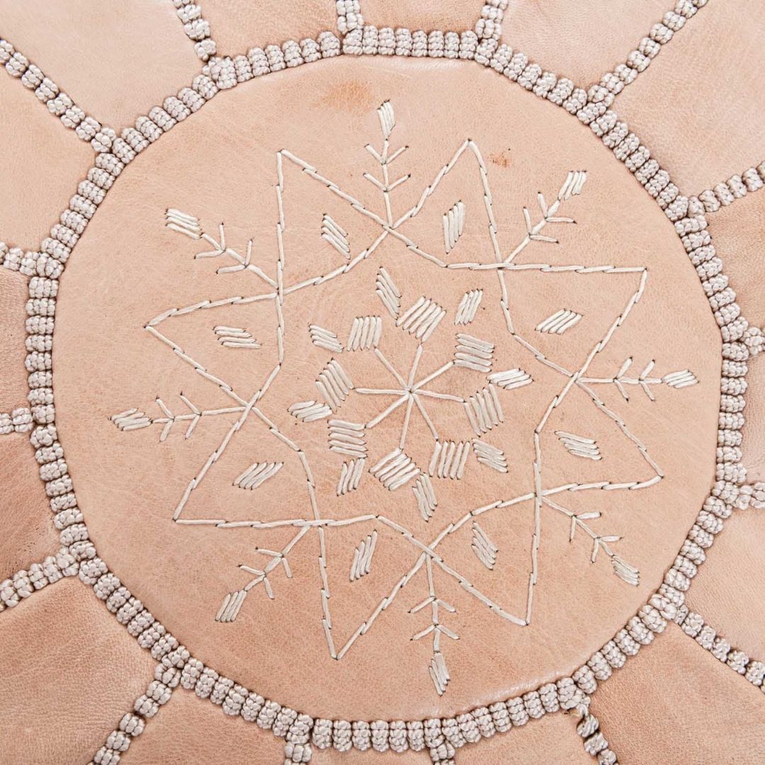Handmade Moroccan Nude Leather Pouf