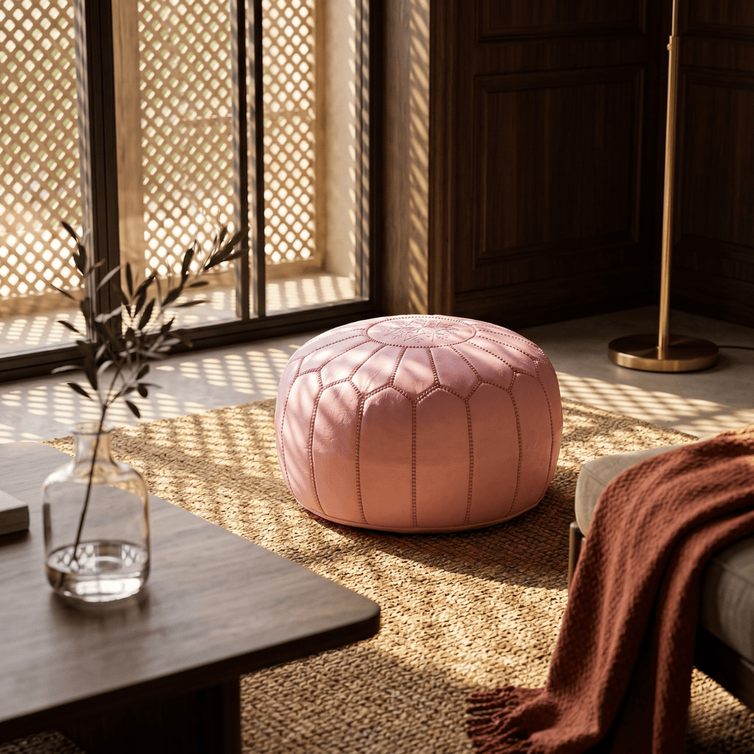 Pink Leather Pouf