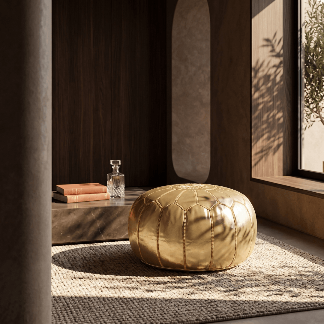Gold Leather Pouf