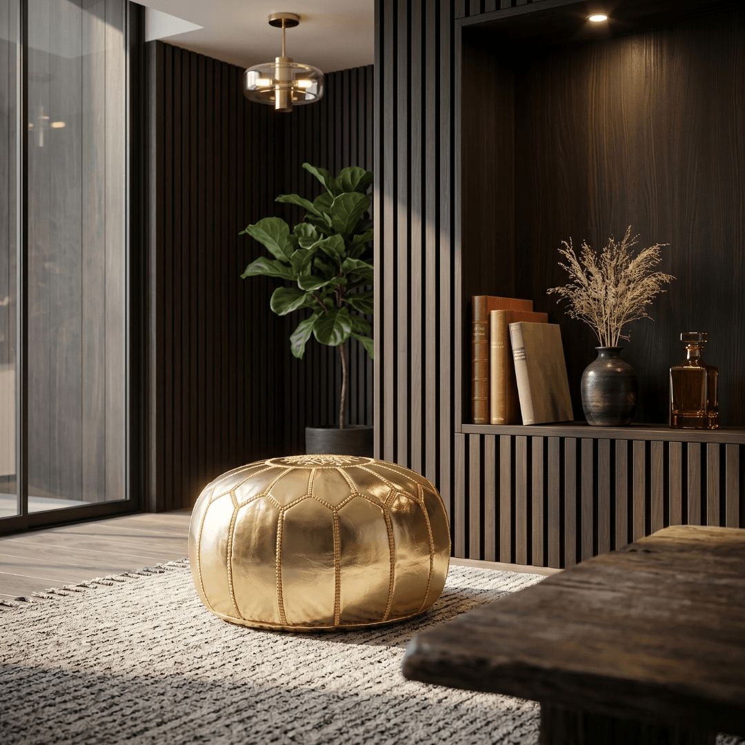 Gold Leather Pouf
