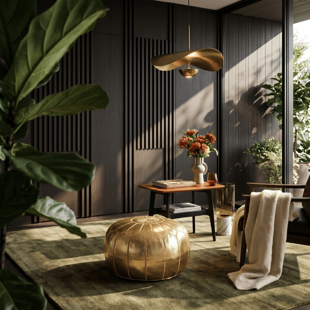 Gold Leather Pouf