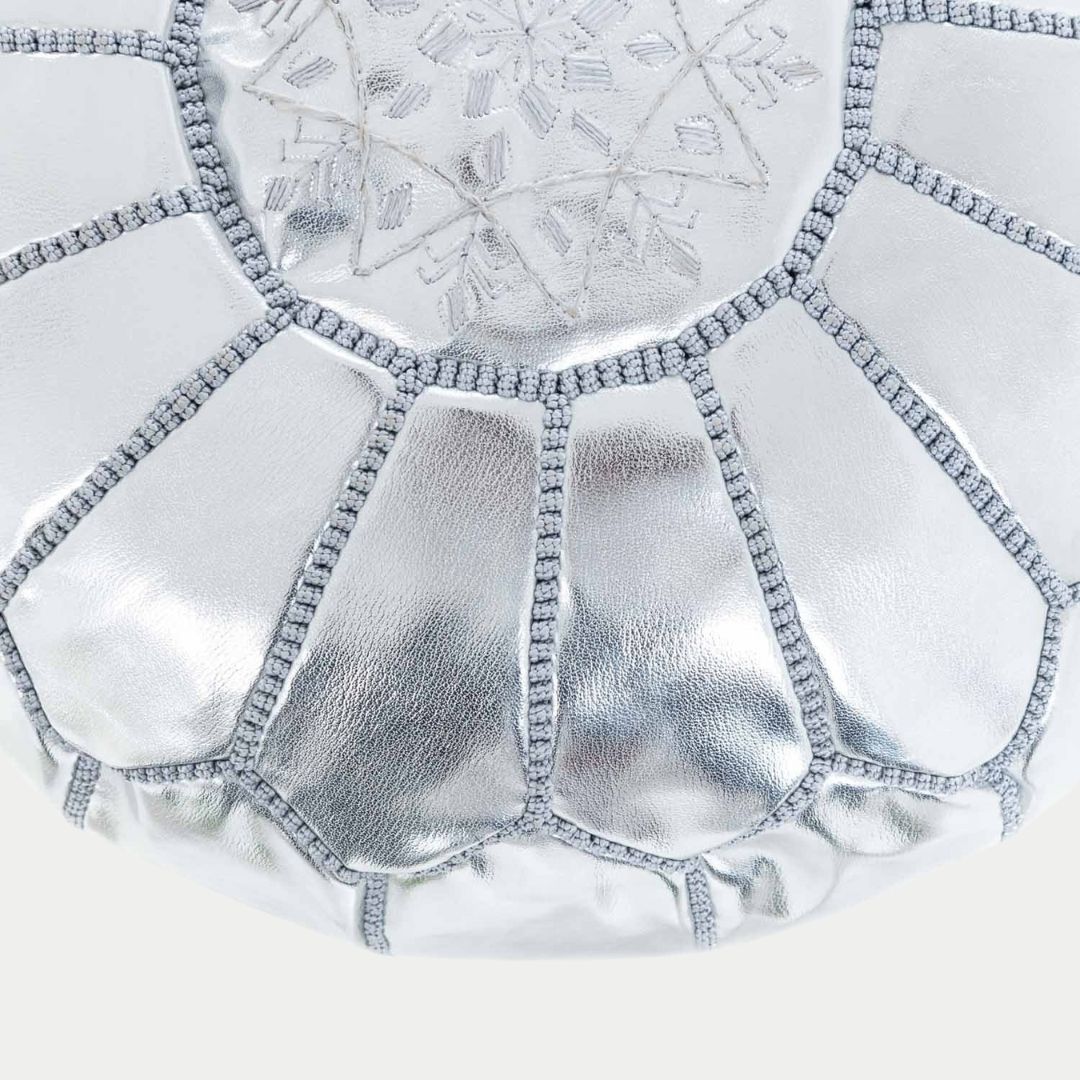 Handmade Moroccan Silver Leather Pouf 7