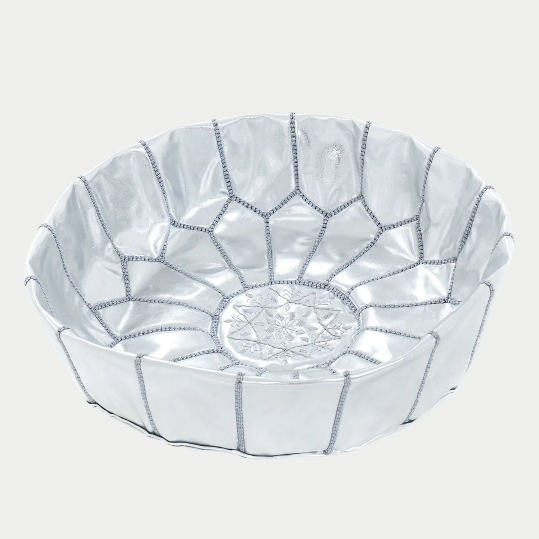 Handmade Moroccan Silver Leather Pouf