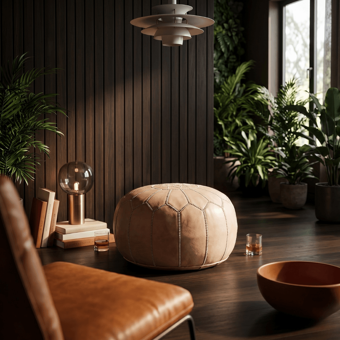 Nude Leather Pouf