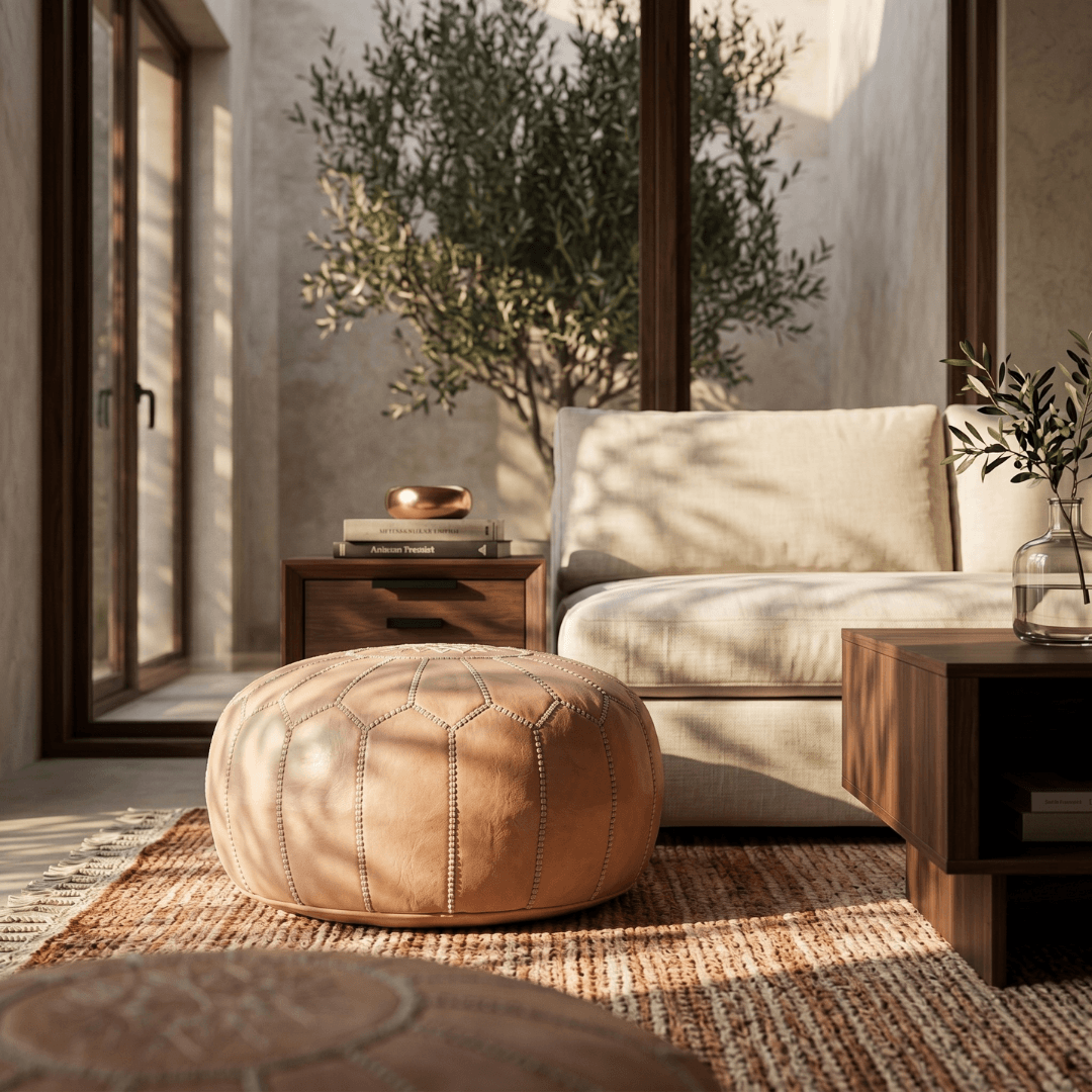 Nude Leather Pouf