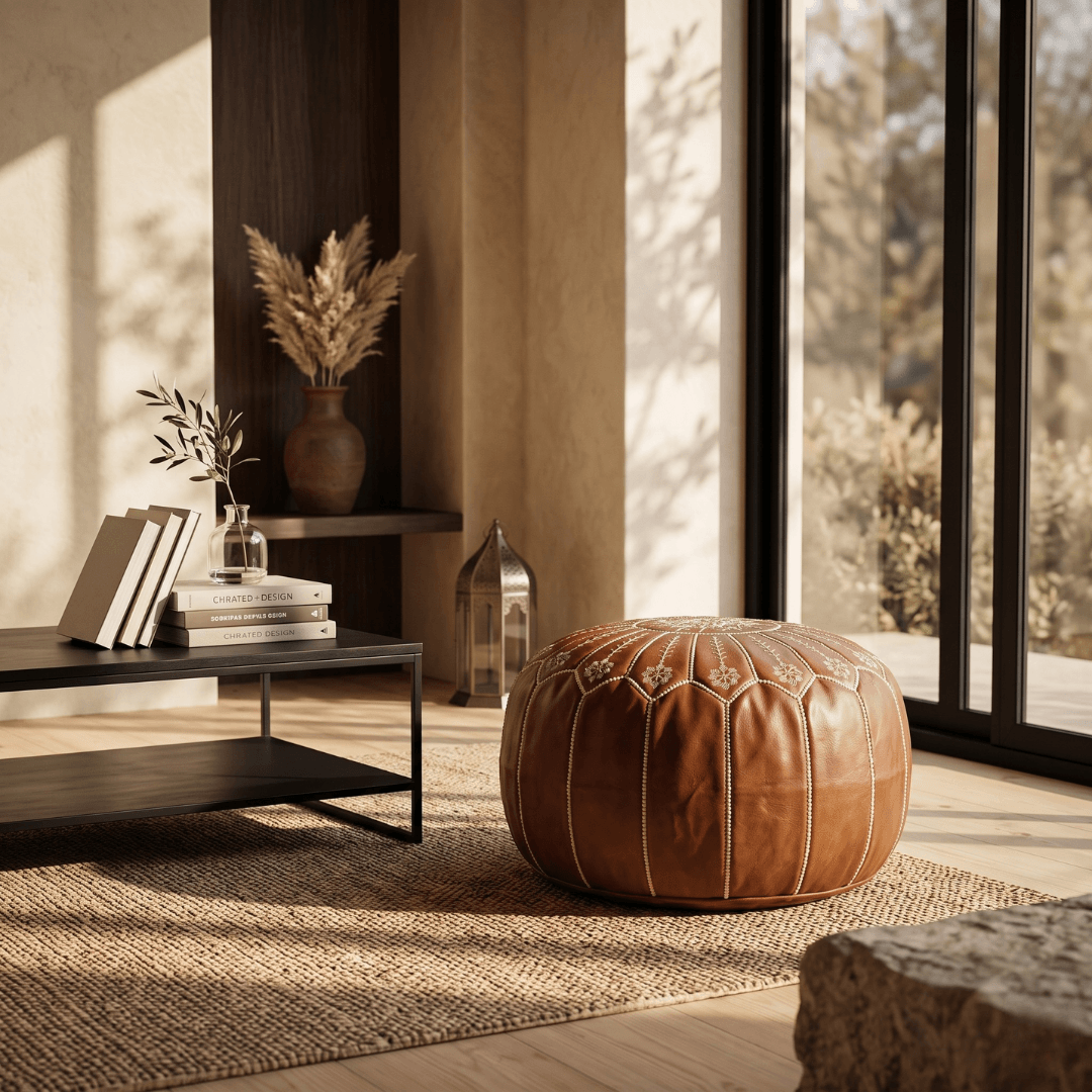 Camel Leather Pouf