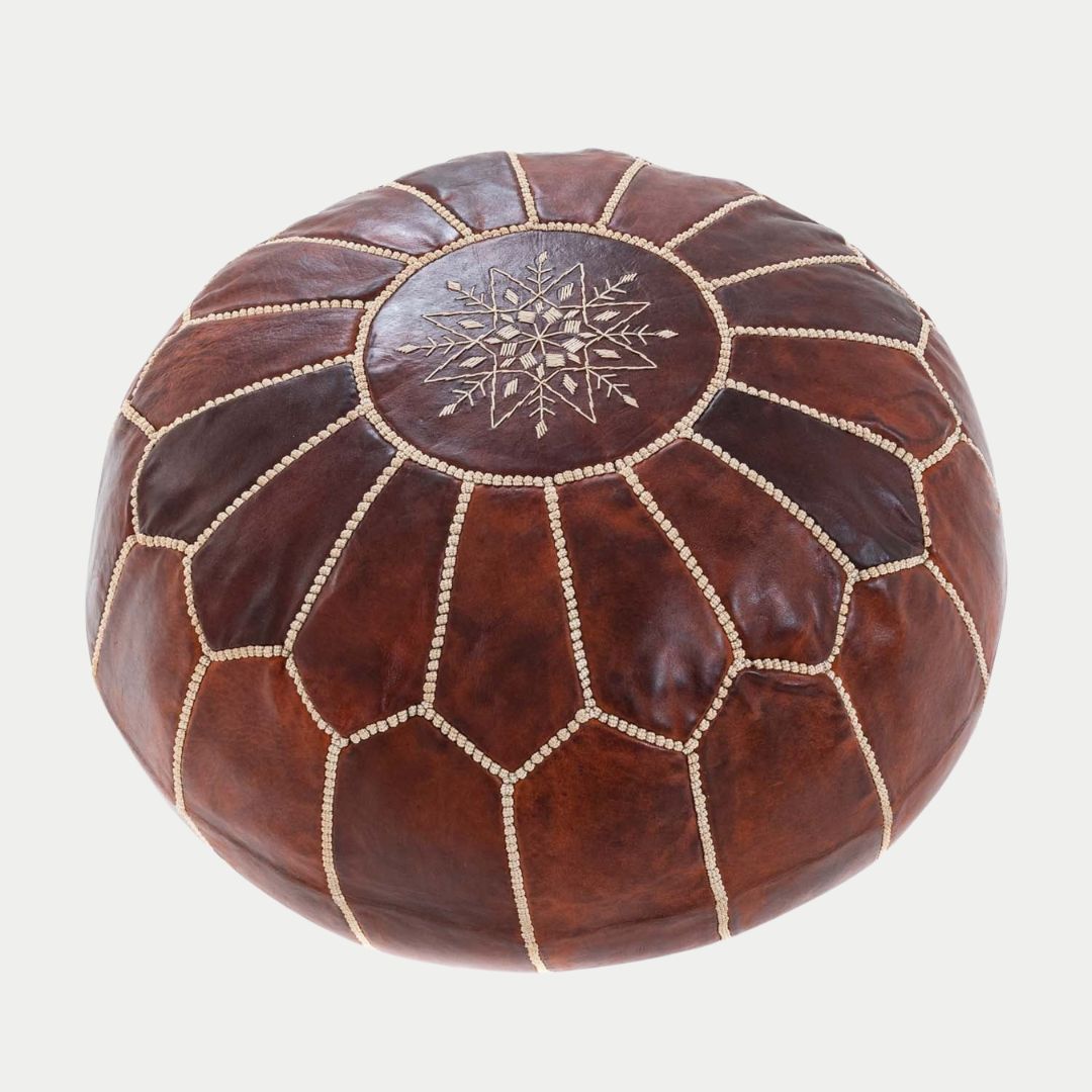 Handmade Moroccan chocolate Leather Pouf