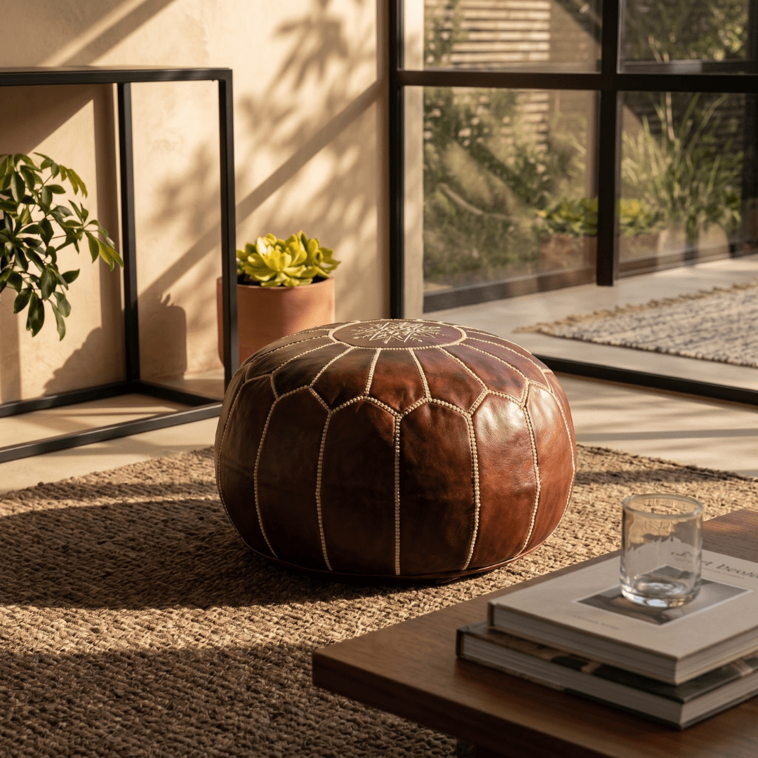 chocolate Leather Pouf