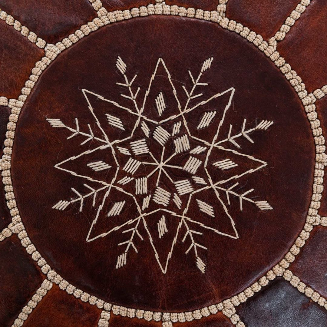 Handmade Moroccan chocolate Leather Pouf