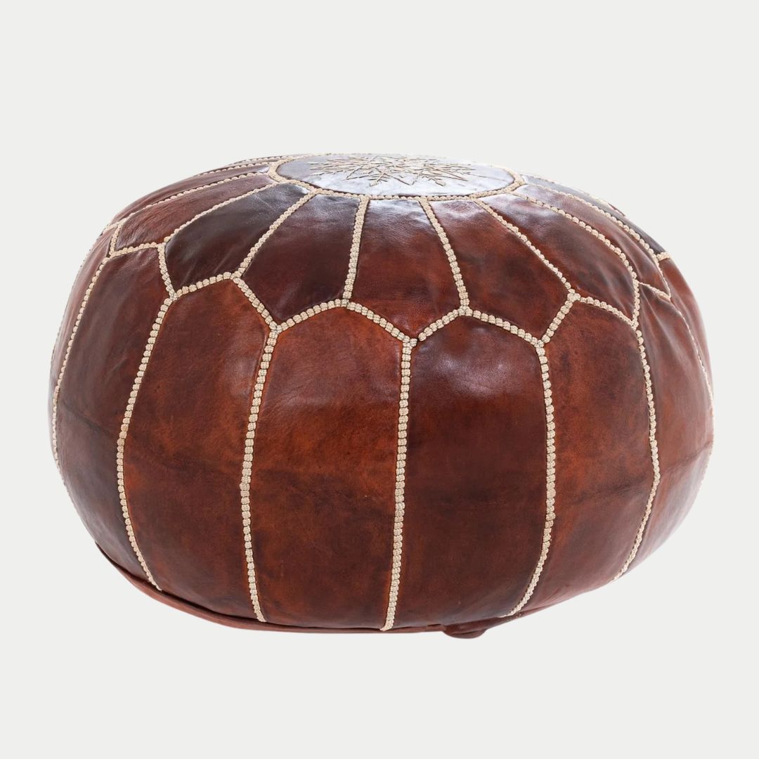 Handmade Moroccan chocolate Leather Pouf