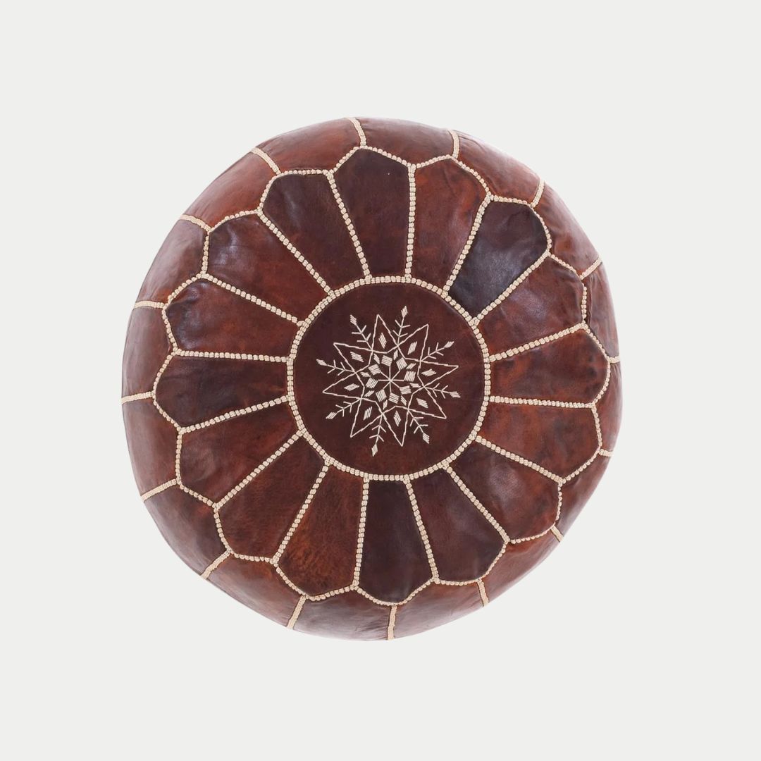 Handmade Moroccan chocolate Leather Pouf