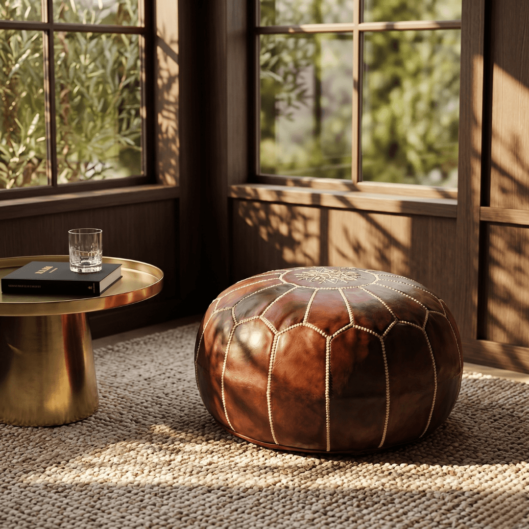 chocolate Leather Pouf