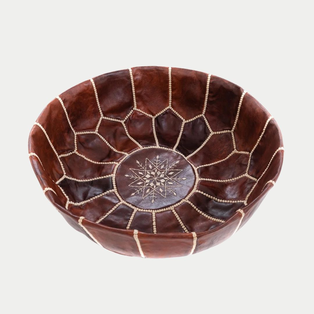 Handmade Moroccan chocolate Leather Pouf
