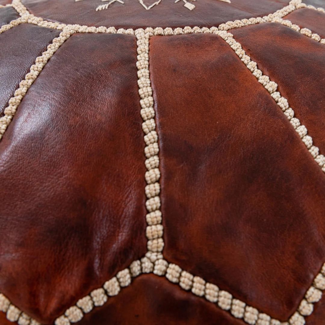 Handmade Moroccan chocolate Leather Pouf
