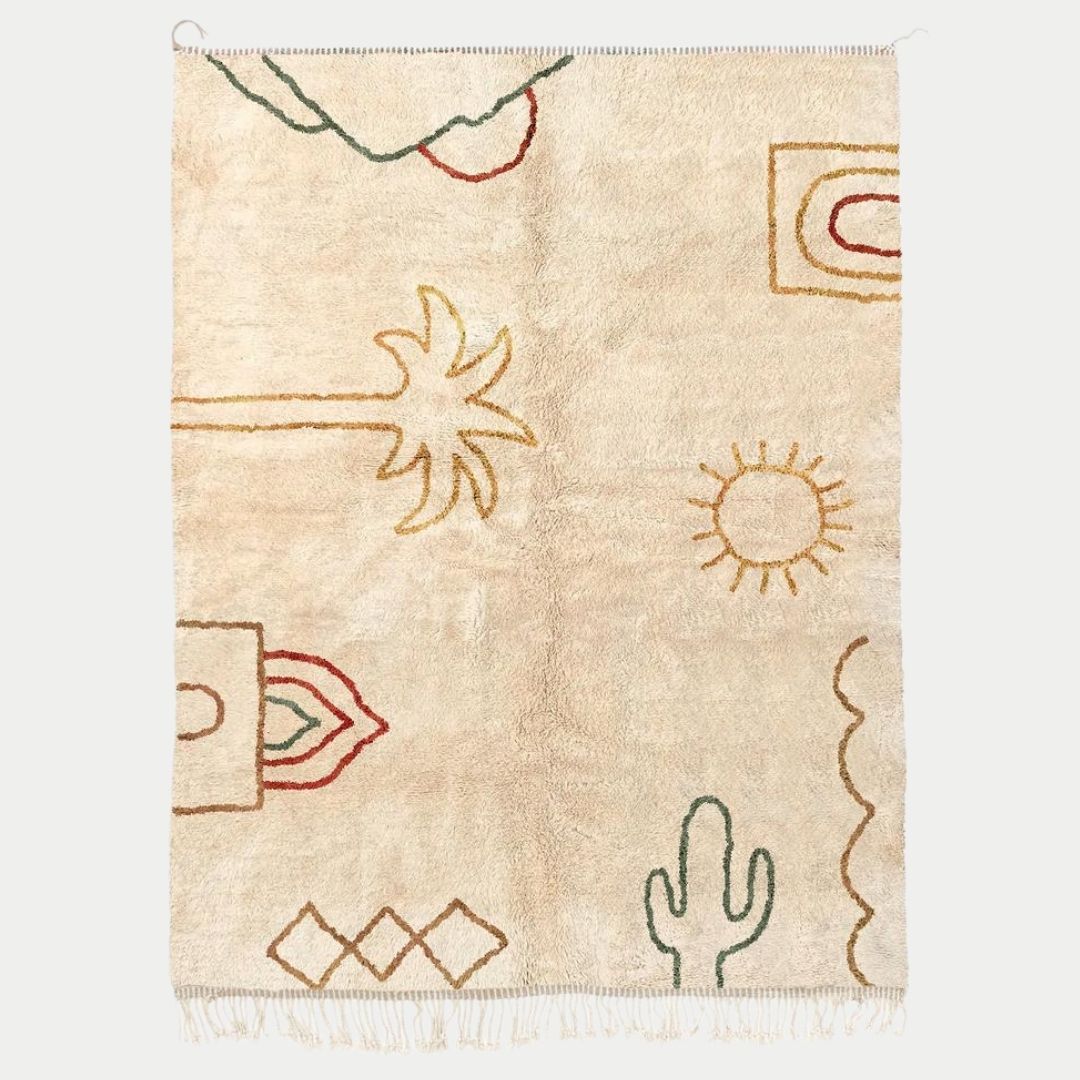 Ithri - Handmade Moroccan Berber beni mrirt Rug - 6x9 ft | 180x270 cm - 100% Moroccan wool