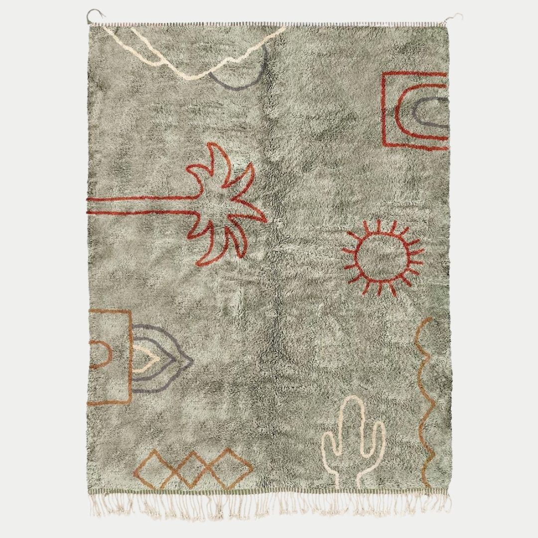 Ithri - Handmade Moroccan Berber beni mrirt Rug - 6x9 ft | 180x270 cm - 100% Moroccan wool