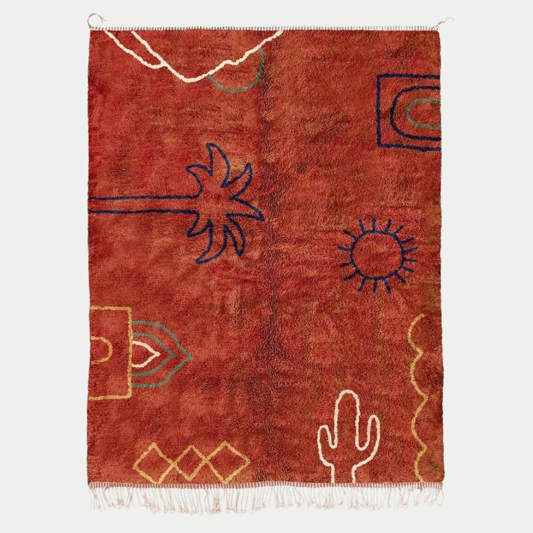 Ithri - Handmade Moroccan Berber beni mrirt Rug - 6x9 ft | 180x270 cm - 100% Moroccan wool