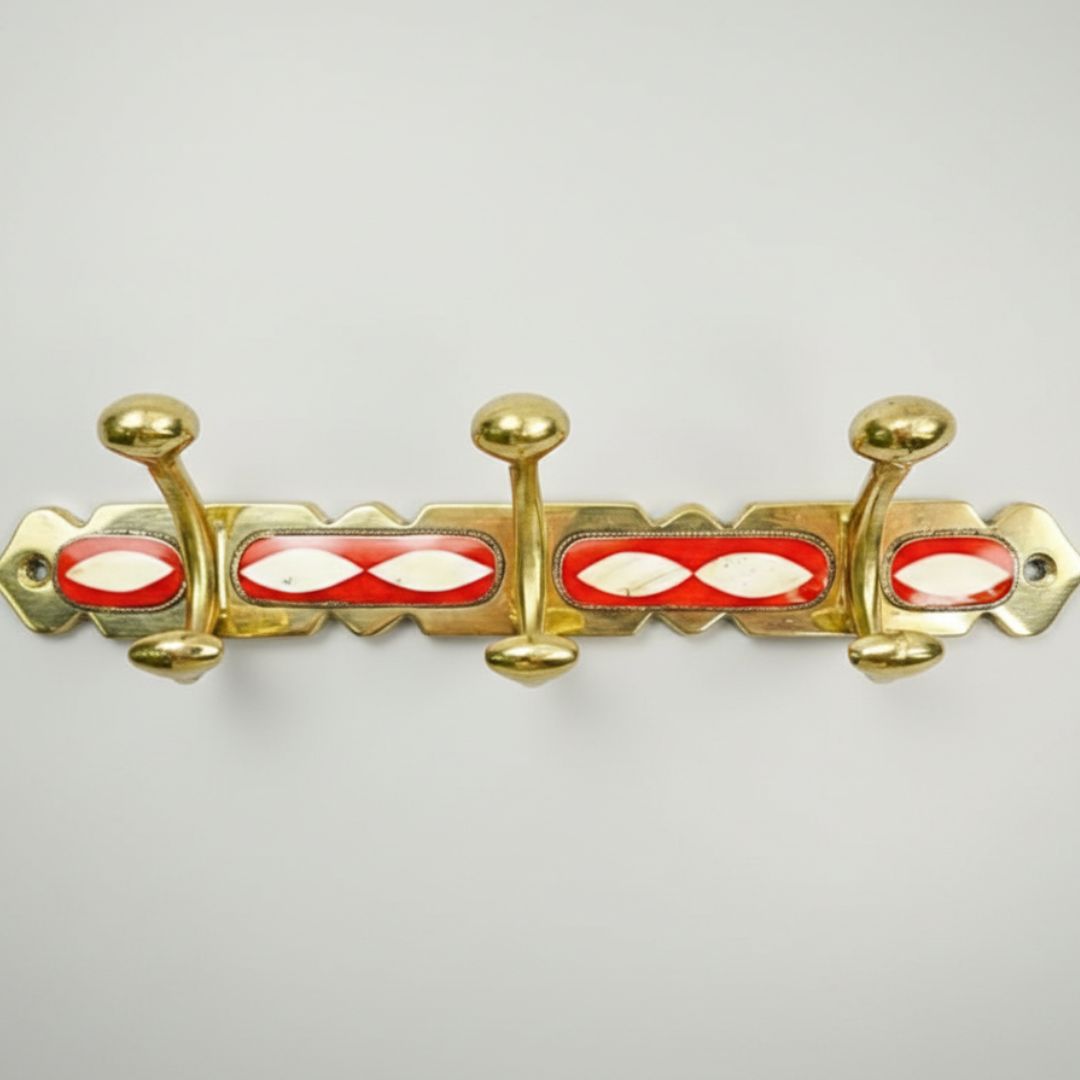 Moroccan Brass Wall Hook Rack – Traditional Bone Inlay & Color Accents