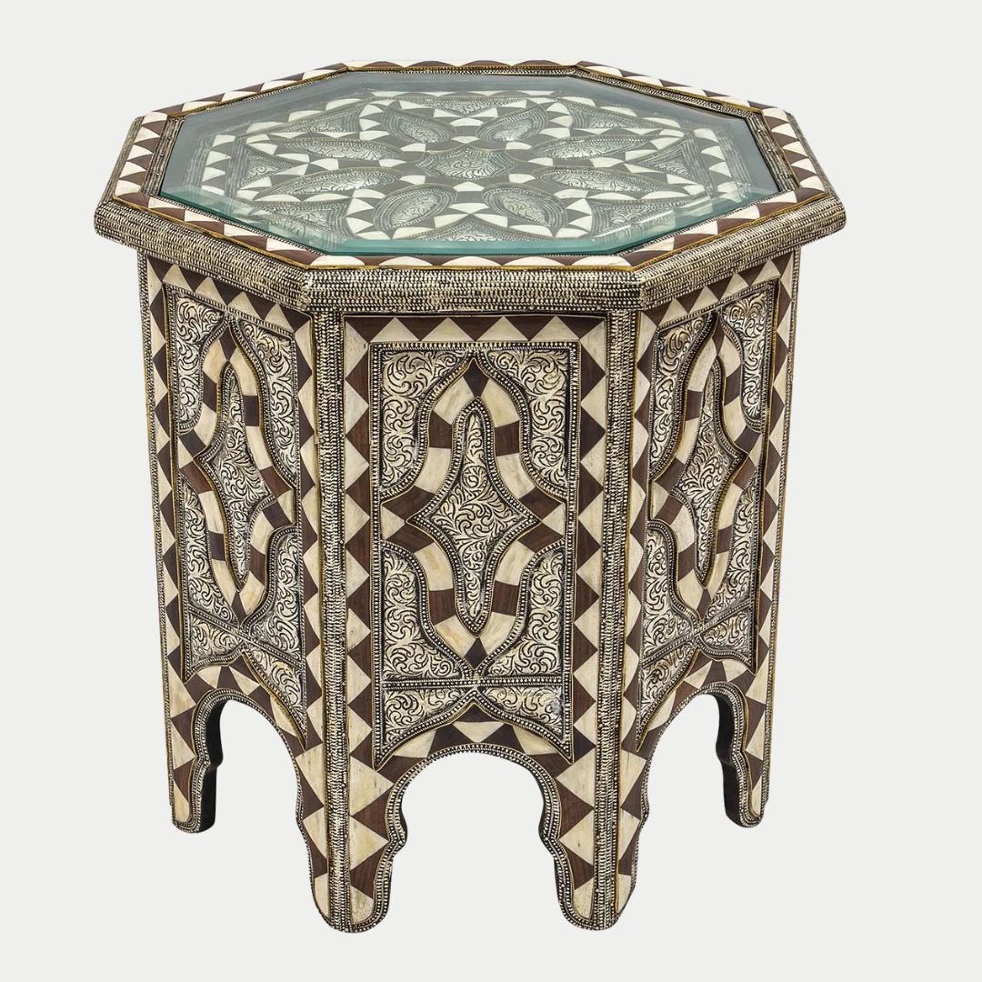 Moroccan Authentic Handmade Bone Inlay Table : GHAZAL