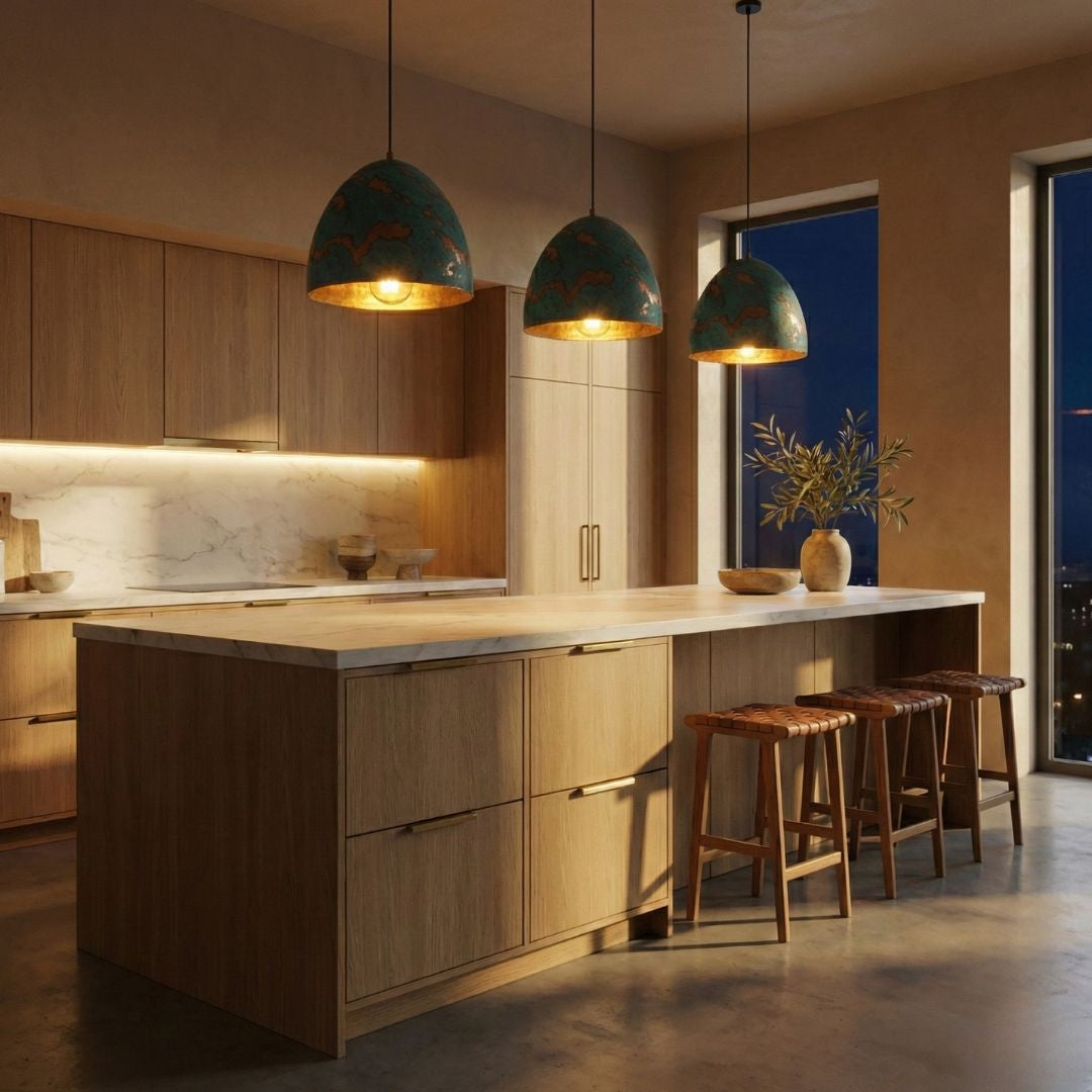 Tayri : Teal Copper Patina Pendant Light