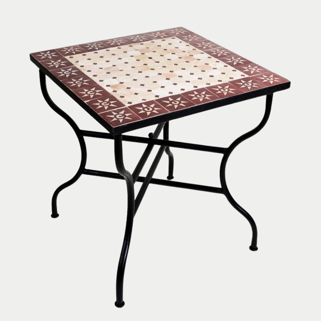 Tazrart - Handcrafted Moroccan Zellige Mosaic Tile Table – green Antique Outdoor Tiled Garden Table, Handmade Dining Table, or Coffee Table