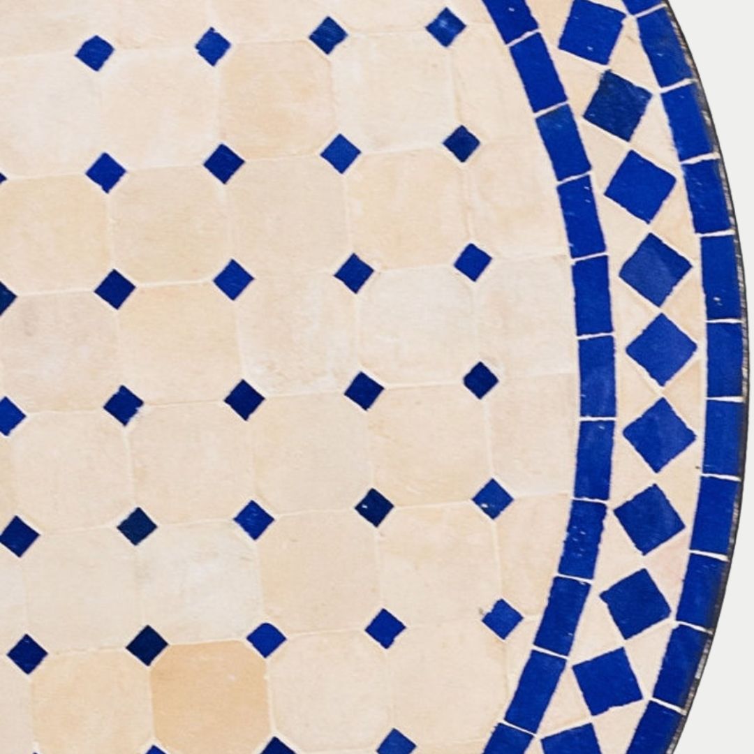 Tifratin - Handcrafted Moroccan Zellige Mosaic Tile Table – Blue Antique Outdoor Tiled Garden Table, Handmade Dining Table, or Coffee Table
