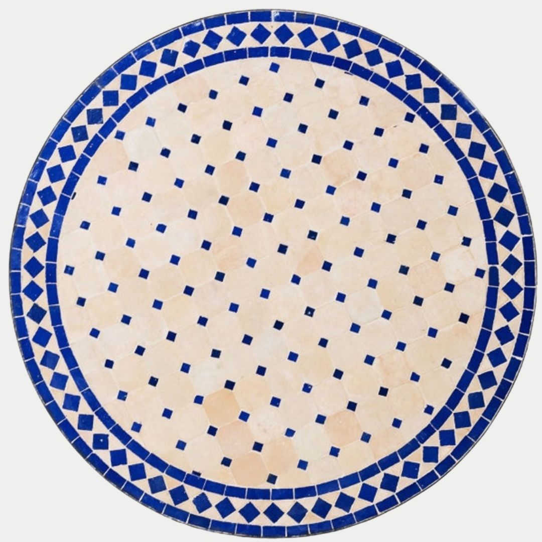 Tifratin - Handcrafted Moroccan Zellige Mosaic Tile Table – Blue Antique Outdoor Tiled Garden Table, Handmade Dining Table, or Coffee Table