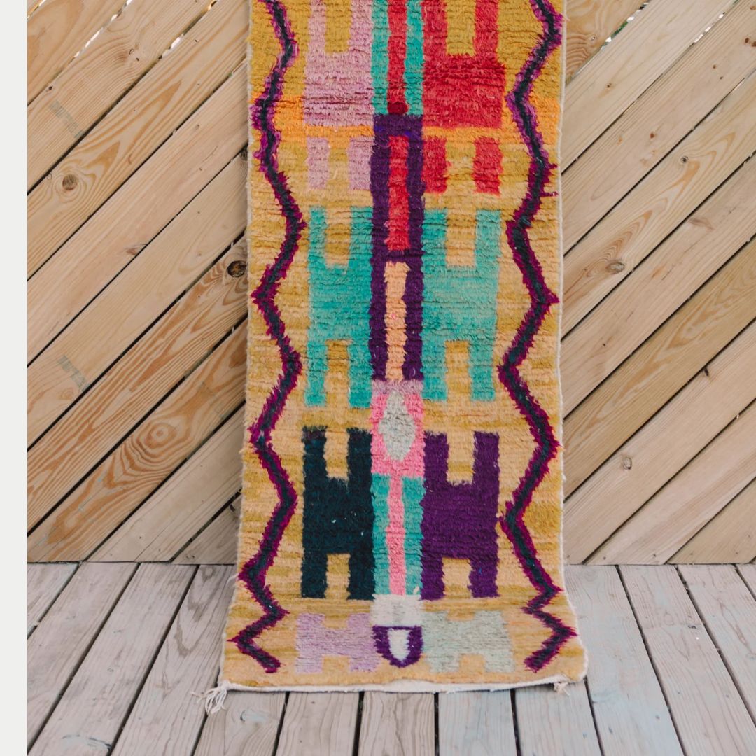 Tiziri - Handmade Moroccan Berber Boujaad Runner Rug - 30"W x 107"H