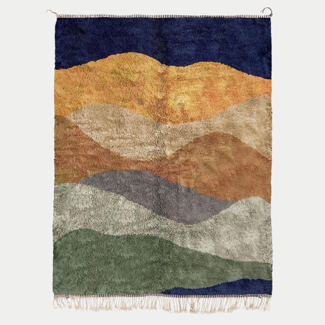 Waves - Handmade Moroccan Berber beni mrirt Rug - 6x9 ft | 180x270 cm - 100% Moroccan wool