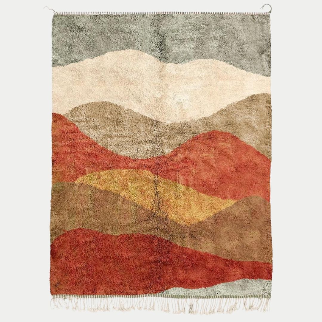 Waves - Handmade Moroccan Berber beni mrirt Rug - 6x9 ft | 180x270 cm - 100% Moroccan wool