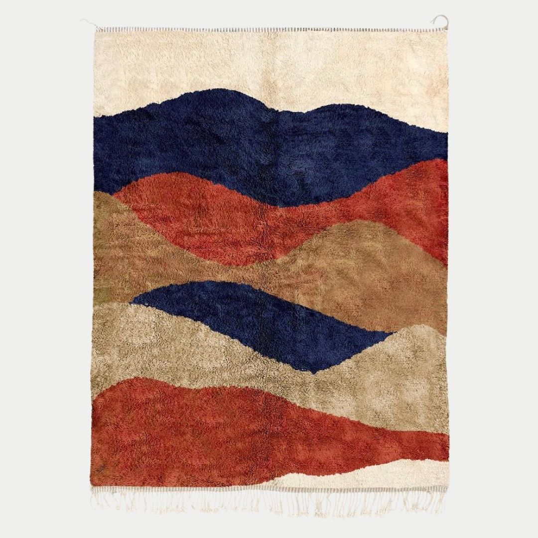 Waves - Handmade Moroccan Berber beni mrirt Rug - 6x9 ft | 180x270 cm - 100% Moroccan wool