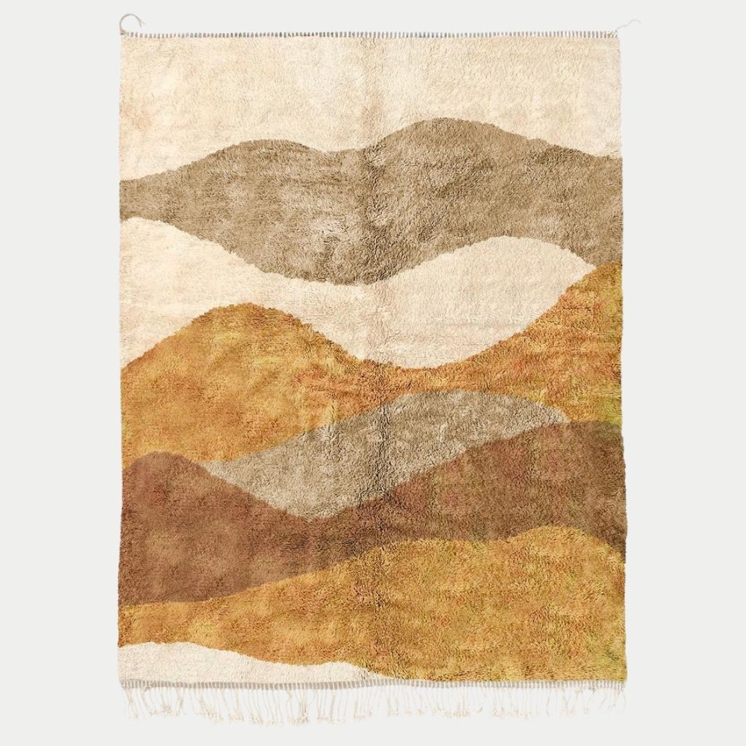 Waves - Handmade Moroccan Berber beni mrirt Rug - 6x9 ft | 180x270 cm - 100% Moroccan wool
