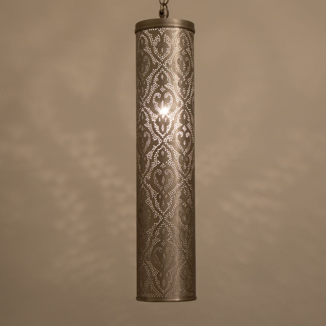 Maya : Hand-Etched Moroccan Brass Cylinder Pendant Light