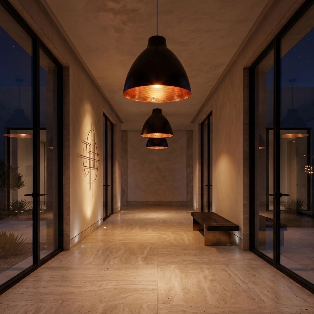 Hand-Hammered Black & Copper Dome Pendant Light