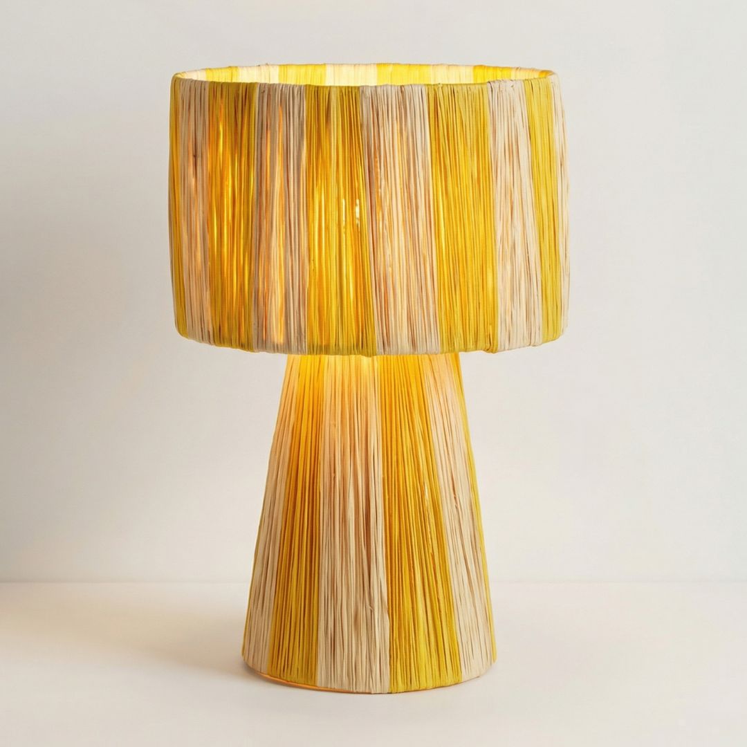 Hand-Woven Raffia Pedestal Table Lamp