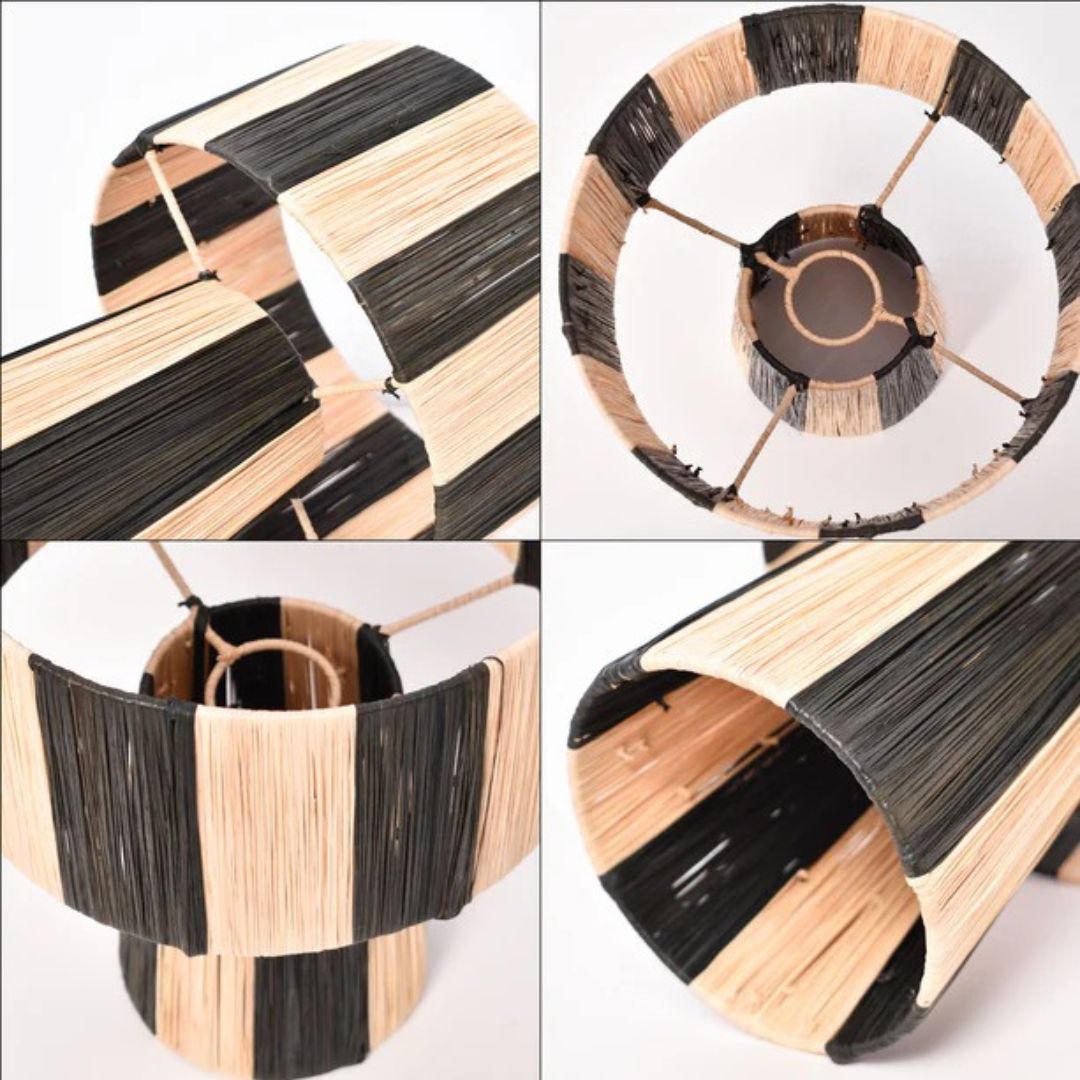 Hand-Woven Raffia Pedestal Table Lamp