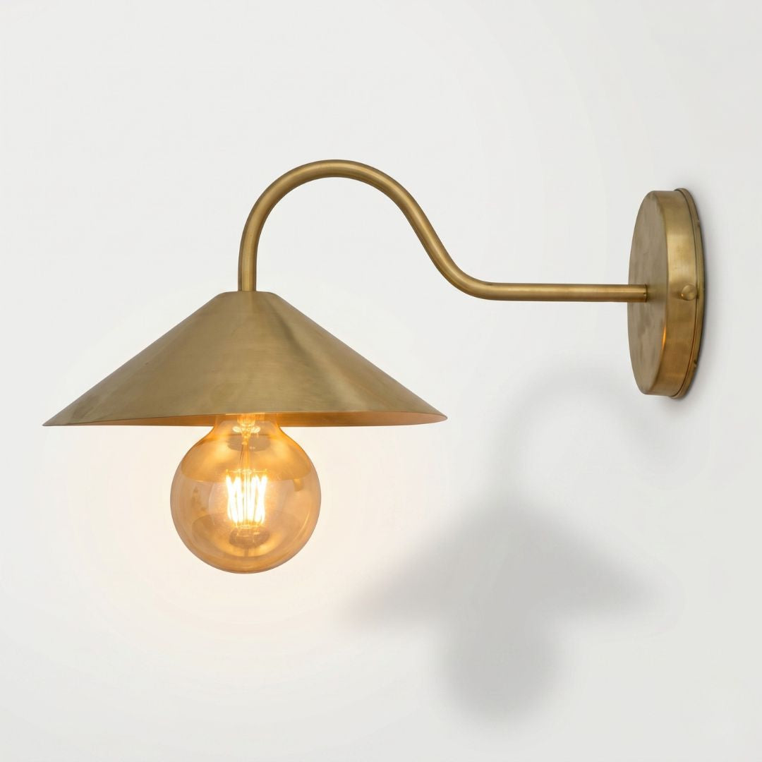 Aged Brass Curved Gooseneck Wall Sconce