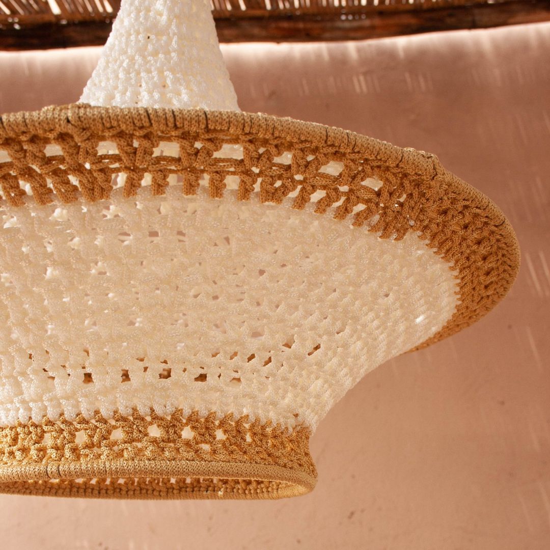 Hand-Crocheted Tiered Pendant Light