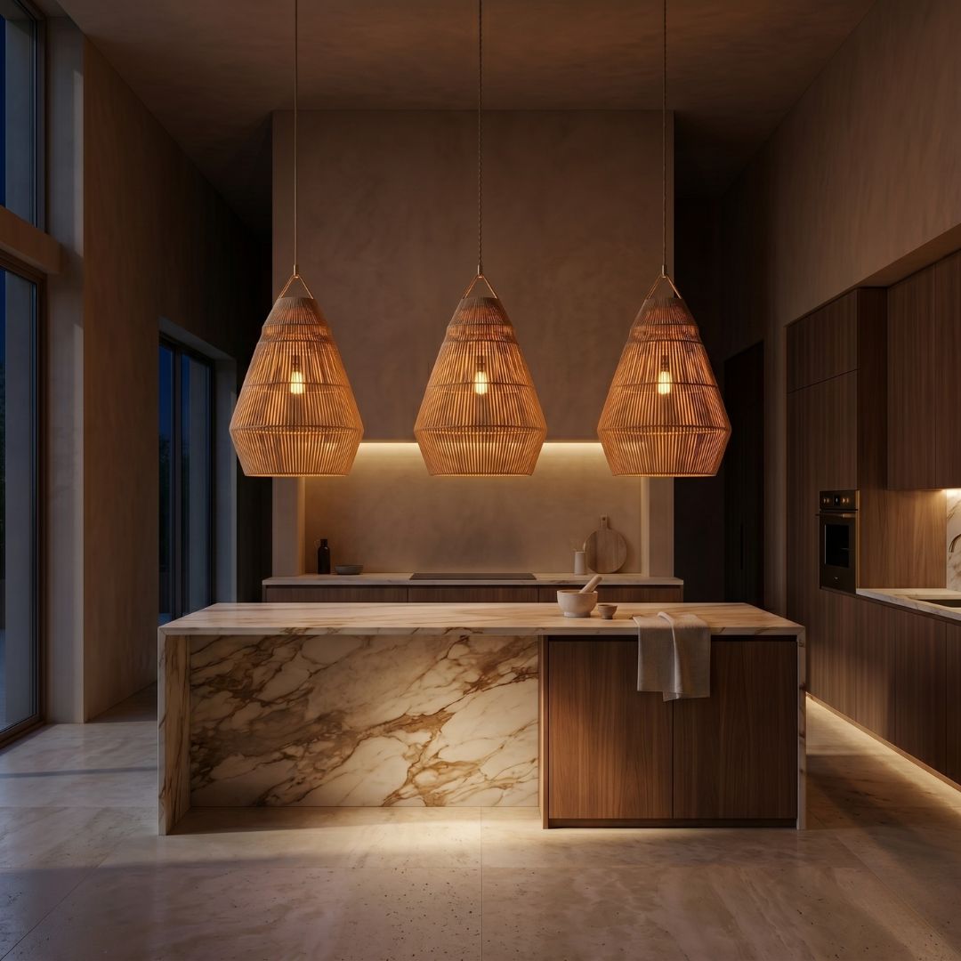 Tapered Raffia Floor & Pendant Light
