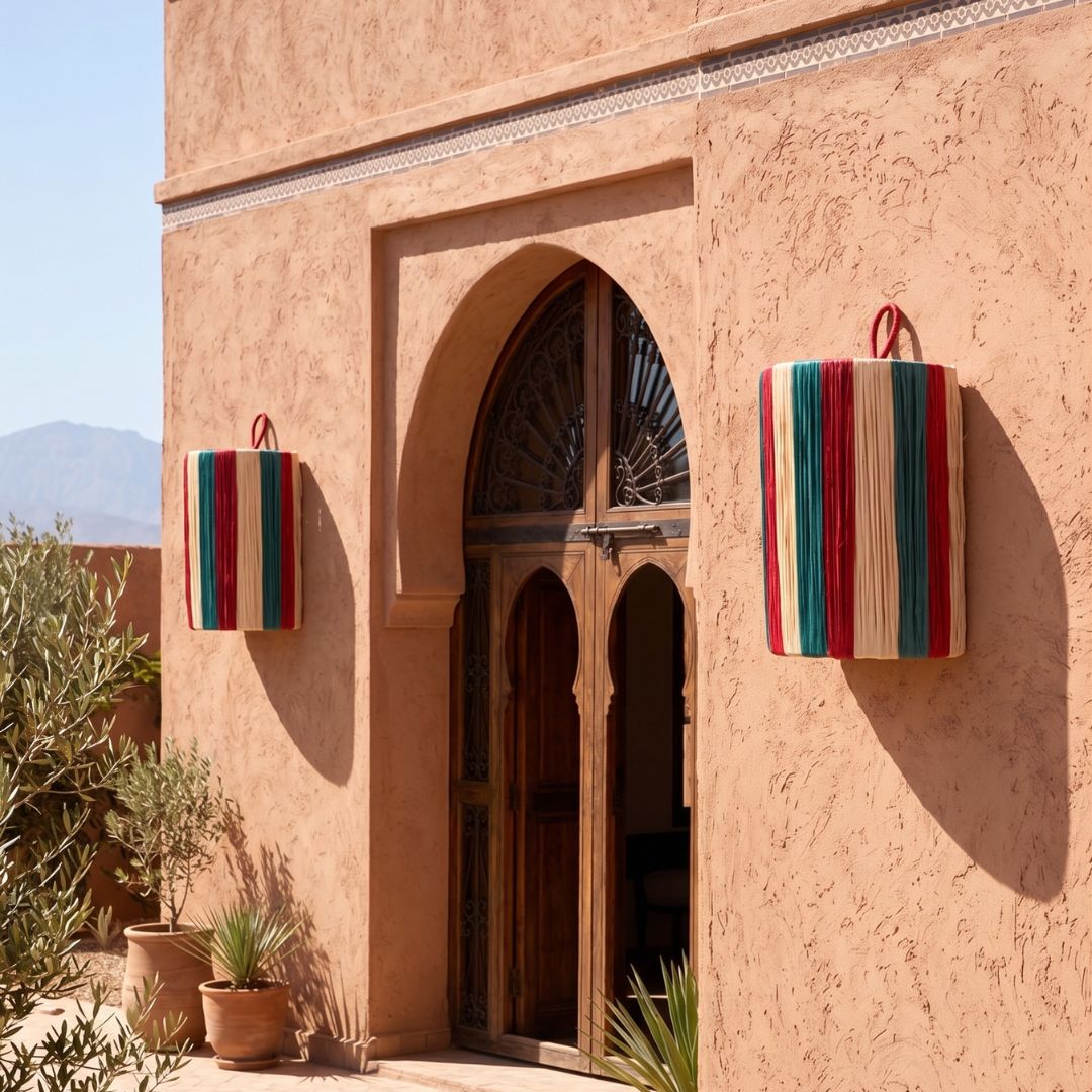 Multi-Color Striped Raffia Sconce