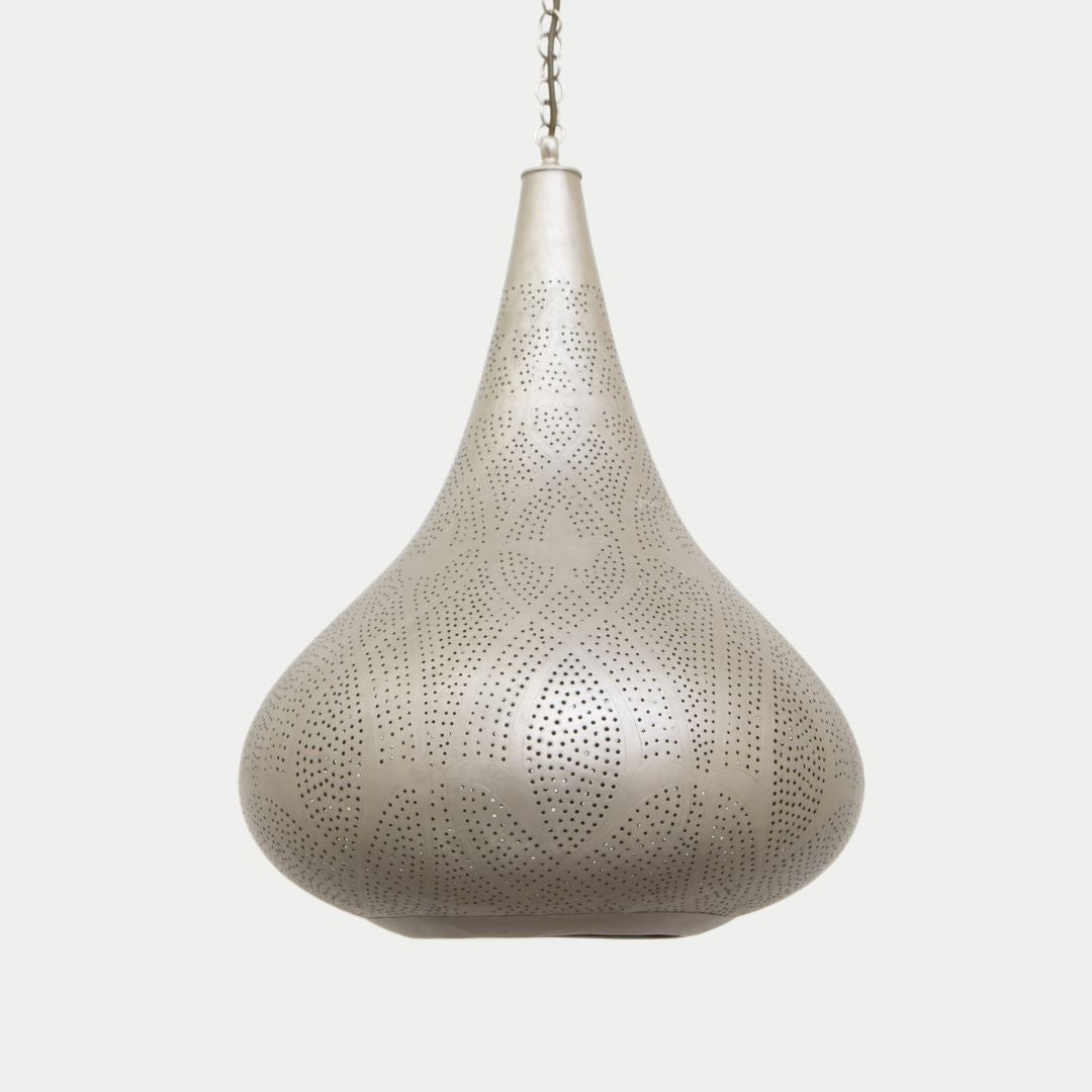 Fatema : Hand-Etched Moroccan Brass Teardrop Pendant Light