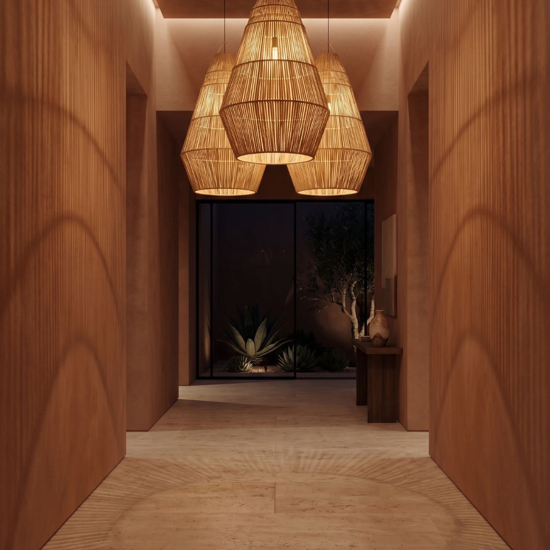 Tapered Raffia Floor & Pendant Light