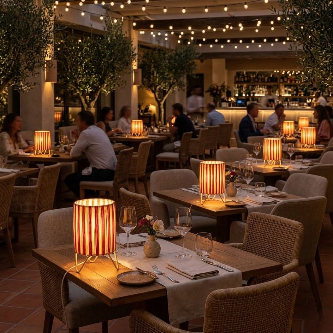 Striped Raffia Table Lamp – Woven Cylinder Tabletop Light